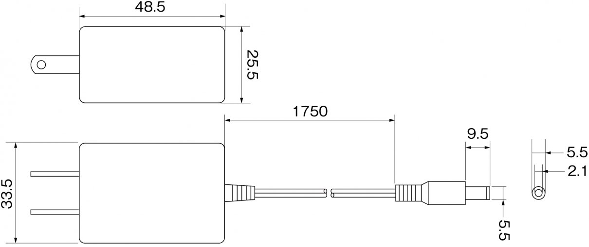 ACアダプター12V1.2A寸法